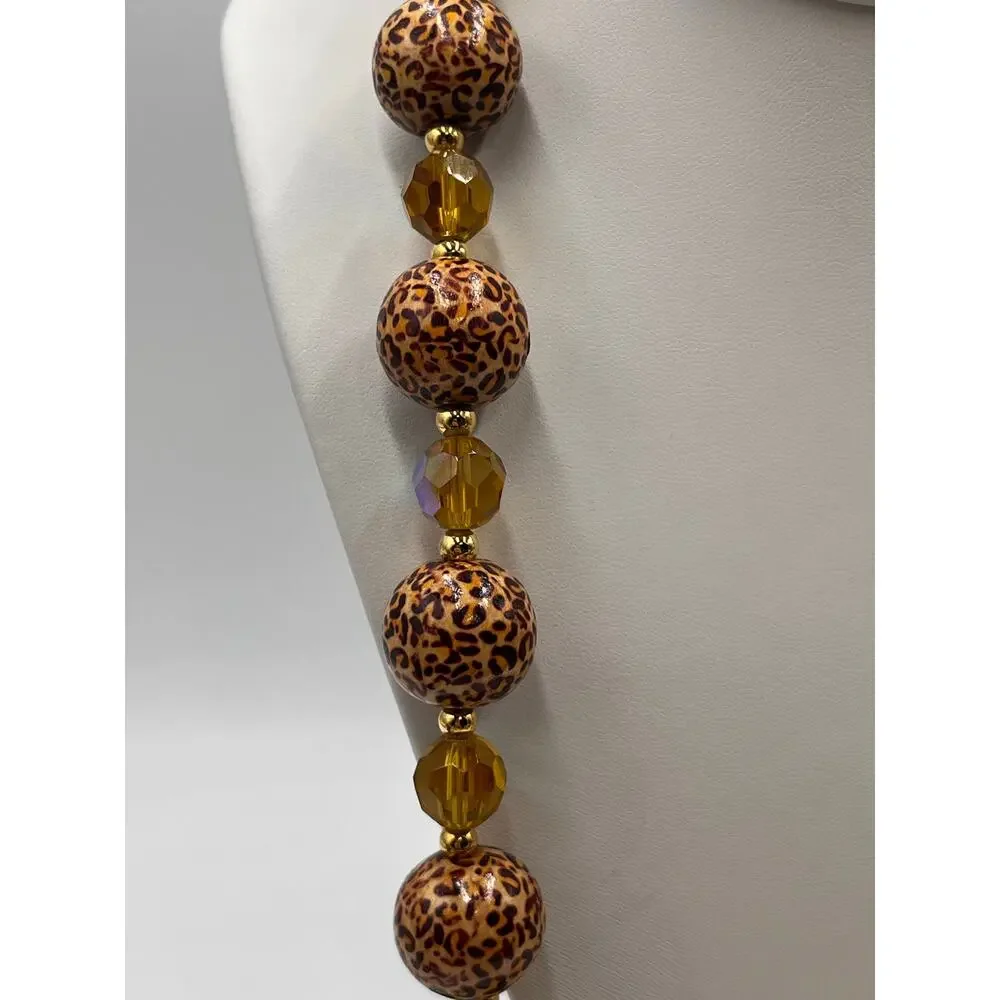 Joan Rivers Vintage Animal Print Leopard Crystal‎ Beaded Statement Necklace